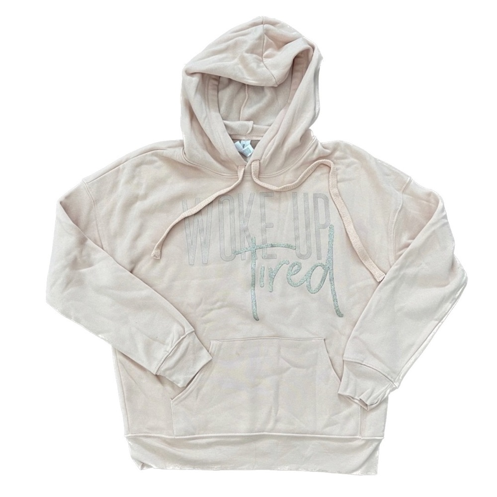 Declan and Crew Woke Up Tired Glitter Ink Mom Hoodie Sweatshirt XS New